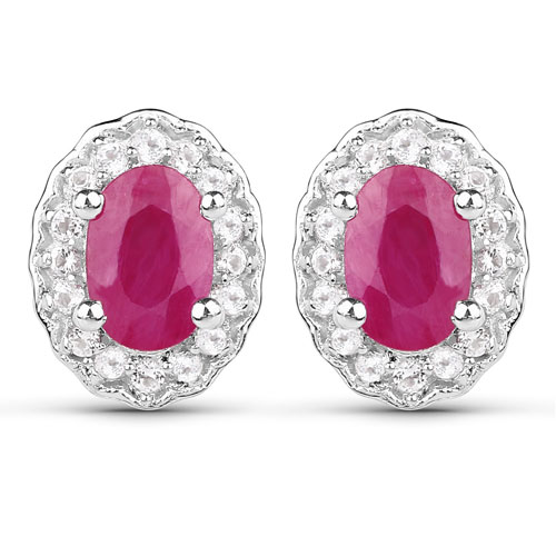 Ruby-0.62 Carat Genuine Ruby and  White Topaz .925 Sterling Silver Pendant