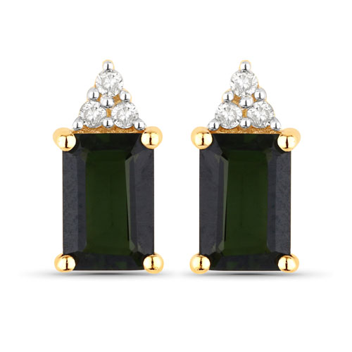 Earrings-1.25 Carat Genuine Green Tourmaline and White Diamond 14K Yellow Gold Earrings
