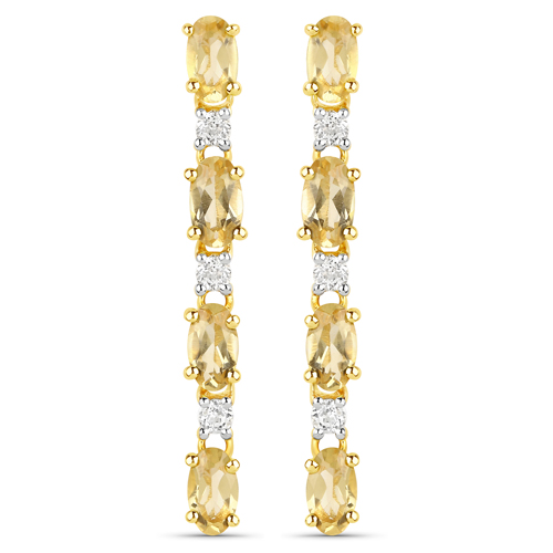 Citrine-18K Yellow Gold Plated 1.84 Carat Genuine Citrine and White Topaz .925 Sterling Silver Earrings