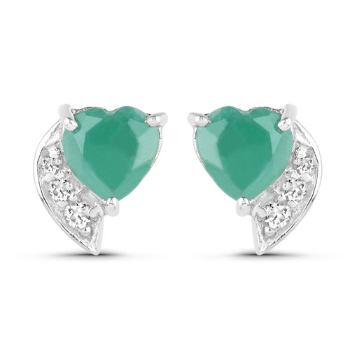 Emerald-1.54 Carat Genuine Emerald and White Topaz .925 Sterling Silver Earrings