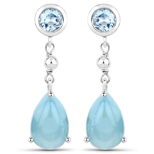 Earrings-8.26 Carat Genuine Milky Aquamarine .925 Sterling Silver Earrings