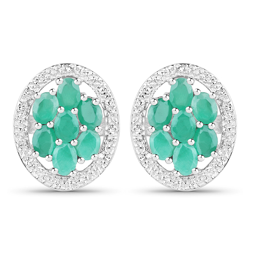 Emerald-1.96 Carat Genuine Emerald .925 Sterling Silver Earrings