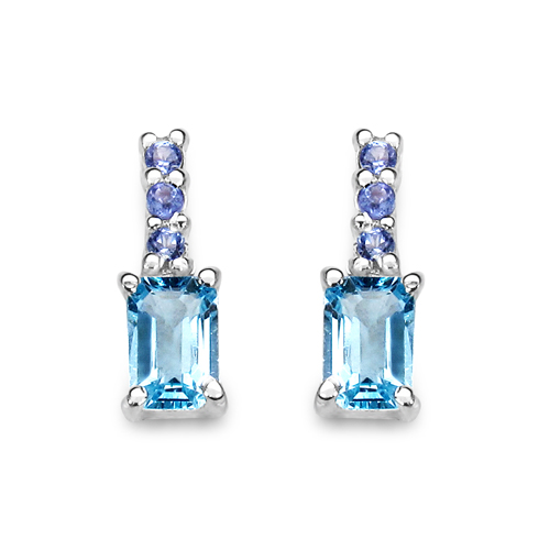 Earrings-1.54 Carat Genuine Blue Topaz & Tanzanite .925 Sterling Silver Earrings