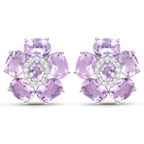 7.74 Carat Genuine Pink Amethyst and White Topaz .925 Sterling Silver Earrings