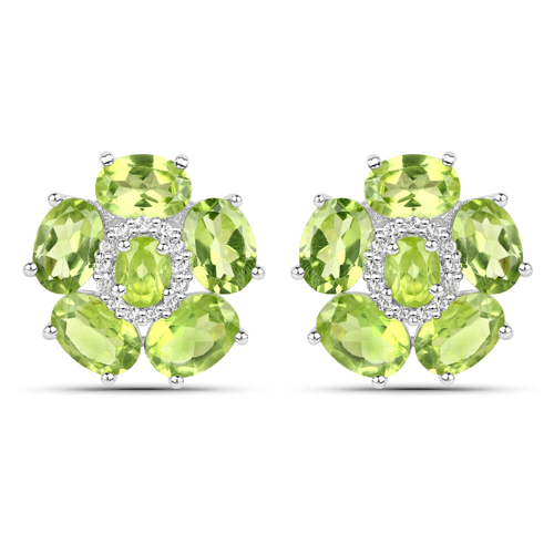 Peridot-18K White Gold Plated 9.26 Carat Genuine Peridot and White Topaz .925 Sterling Silver Earrings