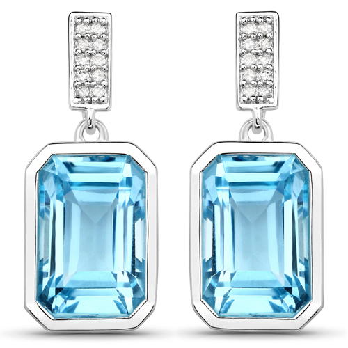 Earrings-7.89 Carat Genuine Blue Topaz and White Diamond .925 Sterling Silver Earrings