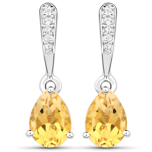1.17 Carat Genuine Citrine and White Topaz .925 Sterling Silver Earrings