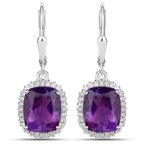 5.48 Carat Genuine Amethyst and White Topaz .925 Sterling Silver Earrings