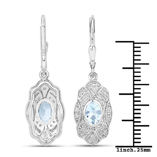 0.96 Carat Genuine Aquamarine and White Topaz .925 Sterling Silver Earrings
