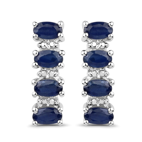 Earrings-1.76 Carat Genuine Blue Sapphire .925 Sterling Silver Earrings
