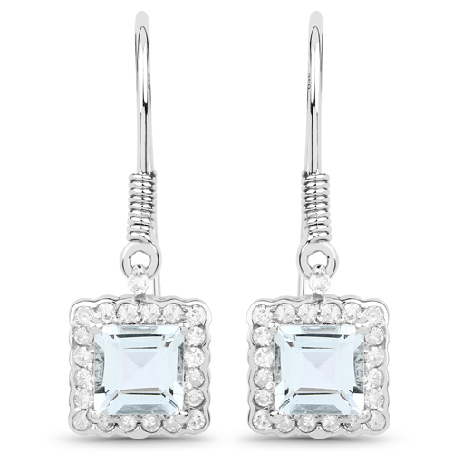 Earrings-1.38 Carat Genuine Aquamarine and White Diamond .925 Sterling Silver Earrings