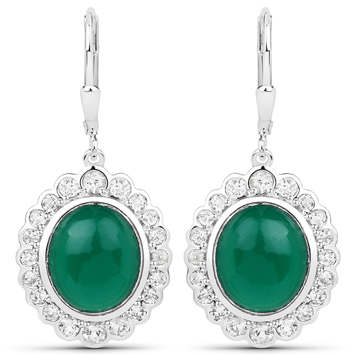 Earrings-9.80 Carat Genuine Green Onyx and White Topaz .925 Sterling Silver Earrings