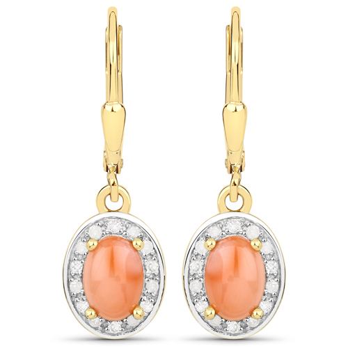 Earrings-1.89 Carat Genuine Pink Coral and White Diamond .925 Sterling Silver Earrings
