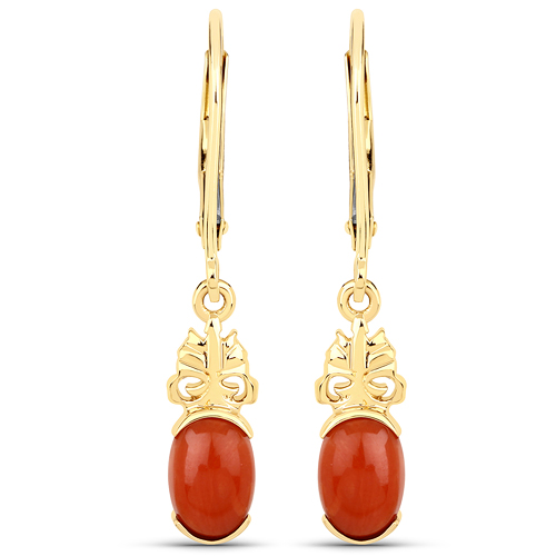 1.60 Carat Genuine Coral 14K Yellow Gold Earrings