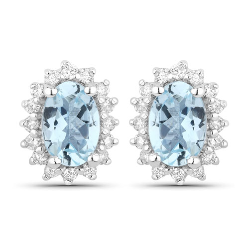 Earrings-1.04 Carat Genuine Aquamarine and Lab Grown Diamond .925 Sterling Silver Earrings