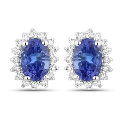 Earrings-1.12 Carat Genuine Tanzanite and Lab Grown Diamond .925 Sterling Silver Earrings