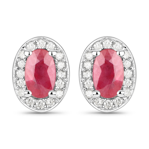 0.67 Carat Genuine Ruby and White Diamond .925 Sterling Silver Earrings
