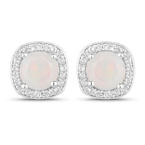 Opal-1.22 Carat Genuine Ethiopian Opal and Created White Sapphire .925 Sterling Silver Earrings
