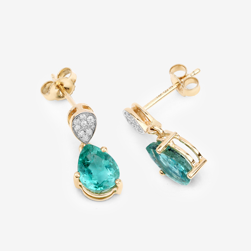 2.28 Carat Genuine Zambian Emerald and White Diamond 14K Yellow Gold Earrings