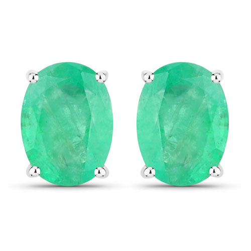 Emerald-2.40 Carat Genuine Zambian Emerald 10K White Gold Earrings