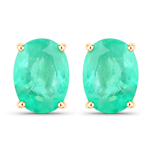 Emerald-2.40 Carat Genuine Zambian Emerald 10K Yellow Gold Earrings