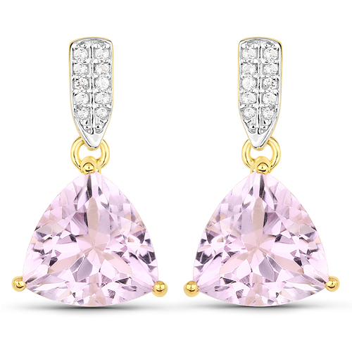 Amethyst-14K Yellow Gold Plated 6.00 Carat Genuine Pink Amethyst and White Topaz .925 Sterling Silver Earrings