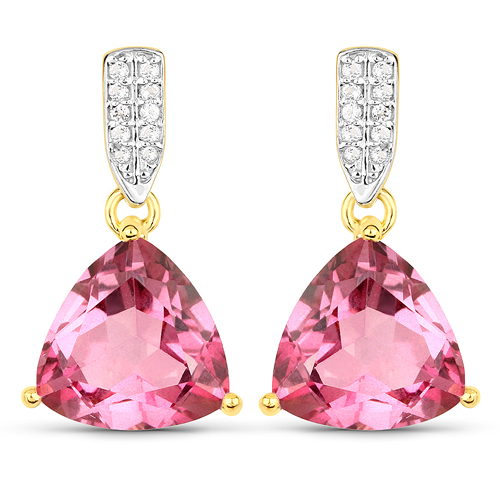 Earrings-18K Yellow Gold Plated 7.10 Carat Genuine Pink Topaz and White Topaz .925 Sterling Silver Earrings