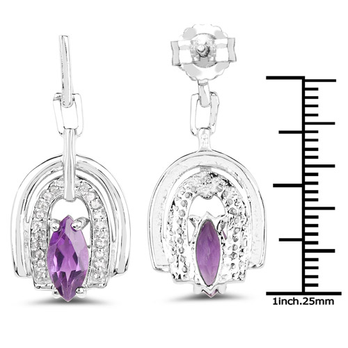2.20 Carat Genuine Amethyst and White Topaz .925 Sterling Silver Earrings