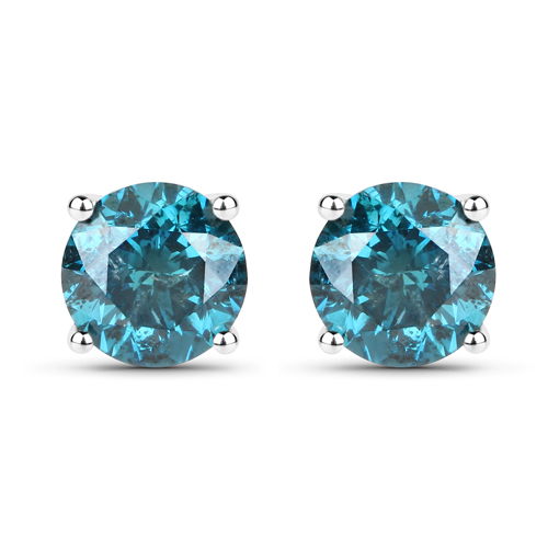 Earrings-1.07 Carat Genuine Blue Diamond 14K White Gold Earrings