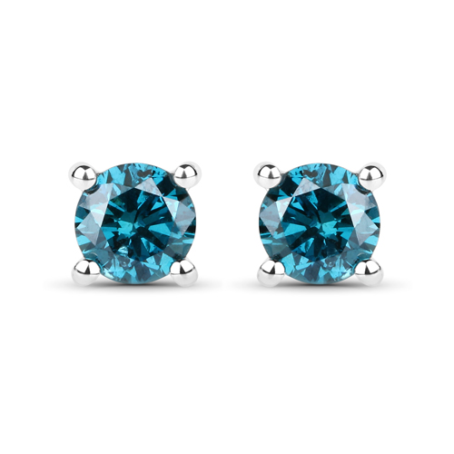 Earrings-0.51 Carat Genuine Blue Diamond 14K White Gold Earrings
