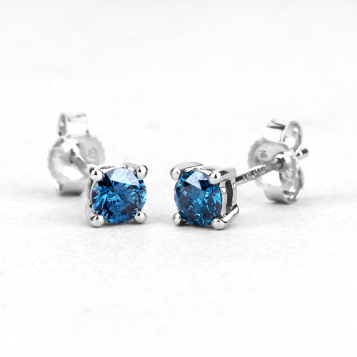0.51 Carat Genuine Blue Diamond 14K White Gold Earrings