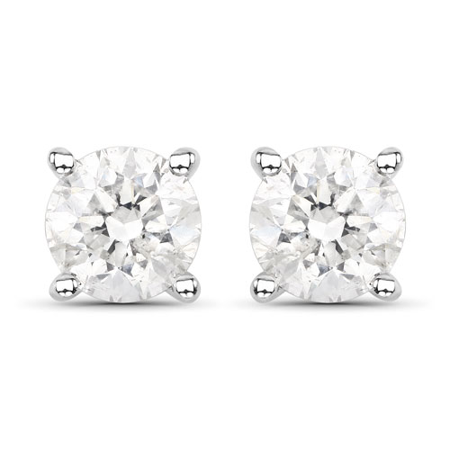 Earrings-0.80 Carat Genuine White Diamond 14K White Gold Earrings