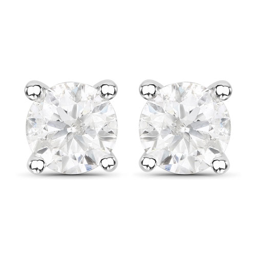 Earrings-1.02 Carat Genuine White Diamond 14K White Gold Earrings
