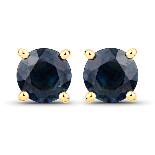 1.30 Carat Genuine Blue Sapphire 14K Yellow Gold Earrings