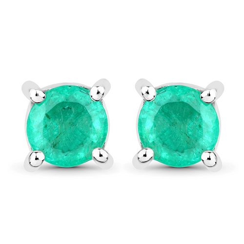 Emerald-0.72 Carat Genuine Zambian Emerald 14K White Gold Earrings