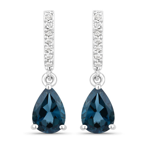 Earrings-1.77 Carat Genuine London Blue Topaz and Lab Grown Diamond .925 Sterling Silver Earrings