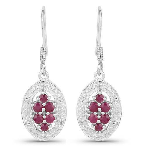 Earrings-1.14 Carat Genuine Ruby & White Diamond .925 Sterling Silver Earrings