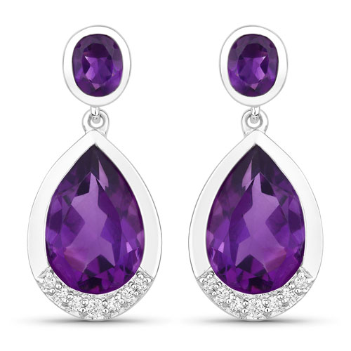Amethyst-5.80 Carat Genuine Amethyst and Lab Grown Diamond .925 Sterling Silver Earrings