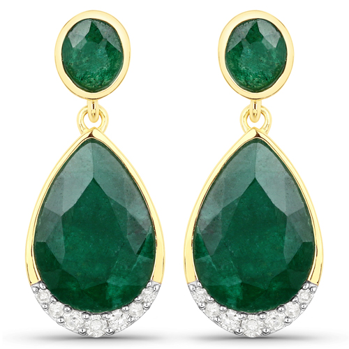 Emerald-6.10 Carat Dyed Emerald and White Diamond .925 Sterling Silver Earrings