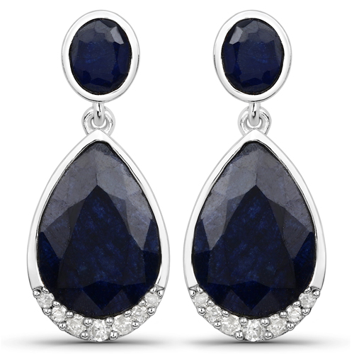 Earrings-7.90 Carat Dyed Sapphire and White Diamond .925 Sterling Silver Earrings