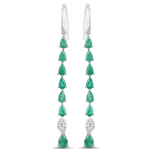Emerald-3.56 Carat Genuine Emerald and White Diamond .925 Sterling Silver Earrings