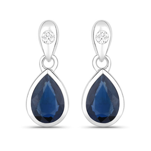 Earrings-1.65 Carat Genuine Blue Sapphire and White Diamond 10K White Gold Earrings