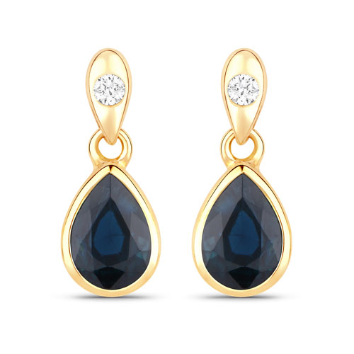 Earrings-1.65 Carat Genuine Blue Sapphire and White Diamond 10K Yellow Gold Earrings