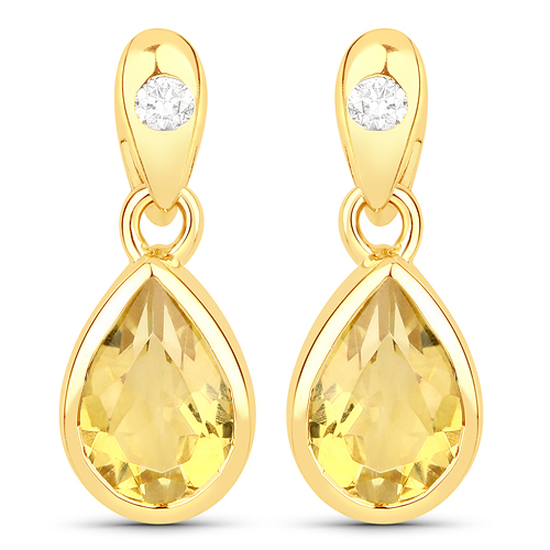 Citrine-1.17 Carat Genuine Citrine and White Diamond 14K Yellow Gold Earrings