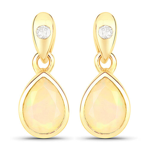 Opal-1.00 Carat Genuine Ethiopian Opal and White Diamond 18K Yellow Gold Earrings