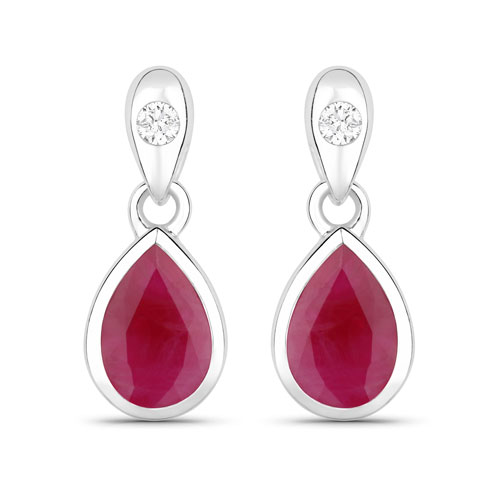 Earrings-1.65 Carat Genuine Ruby and White Diamond 10K White Gold Earrings