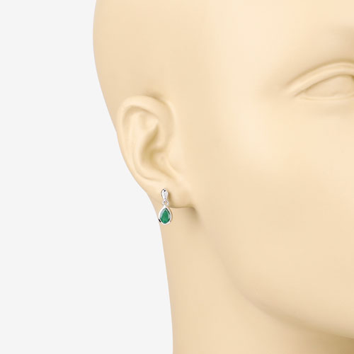 1.35 Carat Genuine Zambian Emerald and White Diamond 14K White Gold Earrings