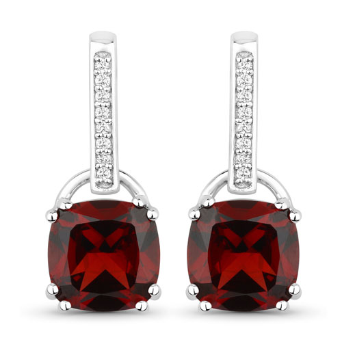 Garnet-4.78 Carat Genuine Mozambique Garnet and Lab Grown Diamond .925 Sterling Silver Earrings