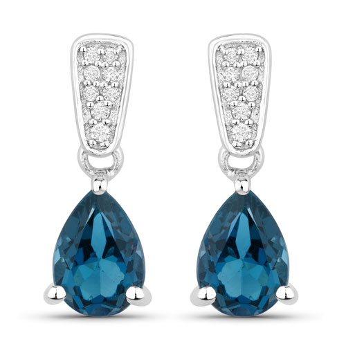 Earrings-1.77 Carat Genuine London Blue Topaz and Lab Grown Diamond .925 Sterling Silver Earrings