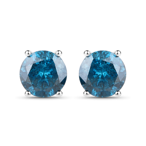 Earrings-0.90 Carat Genuine Blue Diamond 14K White Gold Earrings
